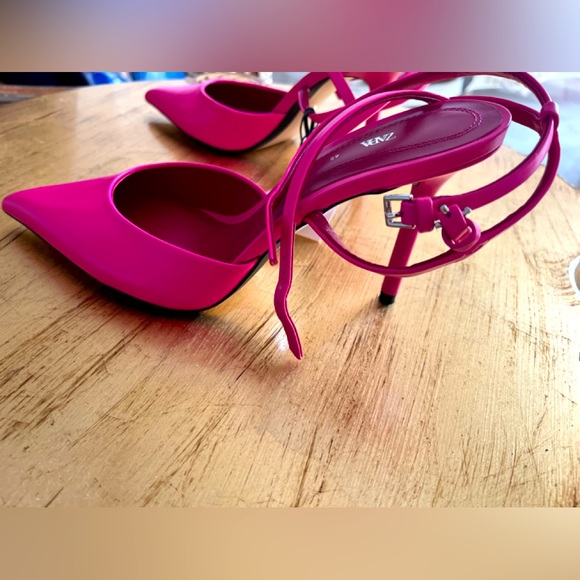 NWT Zara designed pink shoes with ankle strap with matching handbag . - Picture 8 of 13